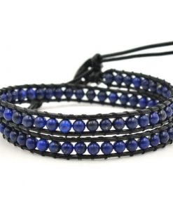 Bracelet Cuir Lapis Lazuli Bleu