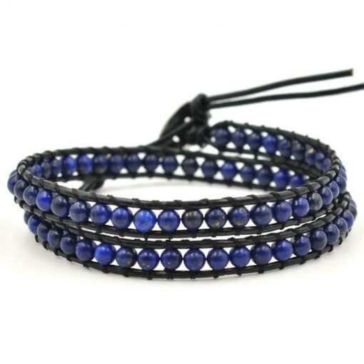 Bracelet Cuir Lapis Lazuli Bleu