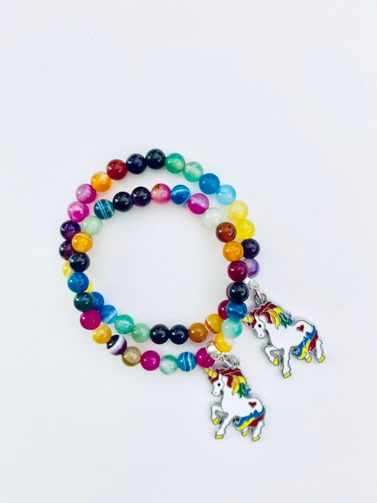 bracelet licorne multicolore en argent
